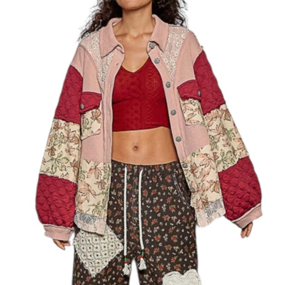 POL Women's Patchwork Jacket - Red and Pink